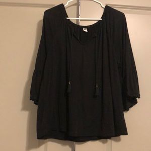 Black Bell-Sleeved Blouse